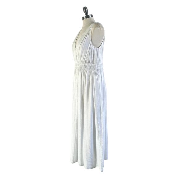 Vince Pleated Double V-neck Maxi Dress Smocked Waist White - Picture 6 of 11